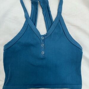 FP Movement by Free People Blue Ribbed Button-Front Crop Tank S